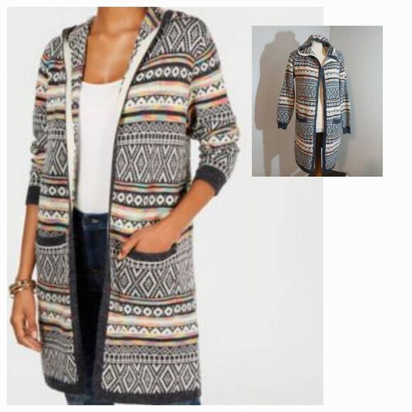 Monteau Boho/Tribal Print Cardigan Sweater Size M - Picture 1 of 12